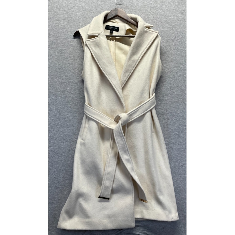 Marc New York Andrew Marc Trench Coat Womens Medium Beige Belt Waist Notch Lapel